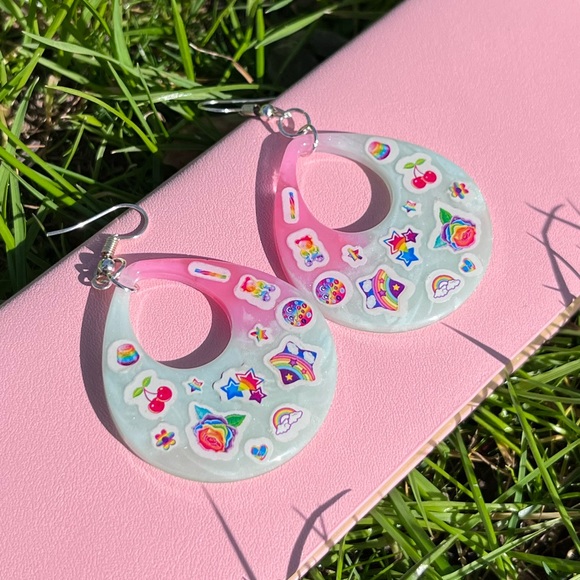 Handmade Lisa Frank Statement Earrings - Picture 2 of 16